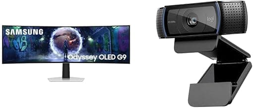 Samsung49" (124.4cm) Odyssey OLED G9 Curved Gaming Monitor (Smartchoice) Dual QHD 5120 x 1440|240Hz|0.03ms|DCI 99%|OLED Safeguard|FreeSync Premium Pro|G-Sync + Logitech C920 HD Pro Webcam