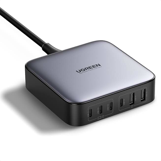UGREEN 100W 4-Port Wall Nexode 200W 6-Port GaN Desktop Fast Charger with Heavy Duty AC Cable - Clean Desk Workstation Series (Rev 4)