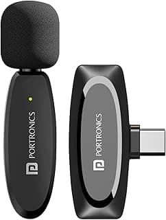 Portronics Dash 7 Omnidirectional Type C Wireless Microphone, Noise Cancellation, Plug & Play, Lapel Wireless Mic for Video Recording, Supports Type C Android, iPhone, Camera(Black)