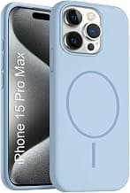 iPhone 15 pro Max Silicone Magsafe Case | Shock Proof Design & Camera Protection | Premium Rubberised Apple iPhone 15 pro Max Cover (Microfiber Lining) | Magnetic Liquid Silicone - Sky Blue