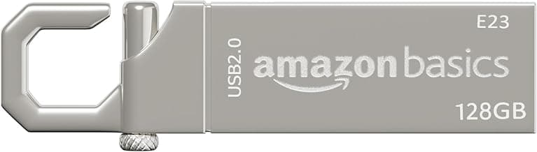 Amazon Basics 128 GB USB 2.0 Pen Drive |Flash Drive | with Key Ring (Metal)