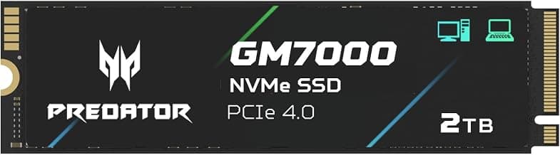 Acer Predator GM7000 2TB NVMe Gaming SSD - M.2 2280 PCIe Gen4 (16 Gb/s) x 4, 3D TLC NAND PC Internal Solid State Hard Drive with DDR4 DRAM Cache Up to 7400 MB/s - BL.9BWWR.106
