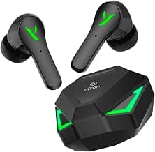 pTron Bassbuds Rogue W/ 40Ms Low-Latency Gaming,Clear Calls,50Hrs Playtime,Pristine Sound,V5.3 Bluetooth in Ear Headphones,Snug-Fit,RGB Lights,Touch Control,Voice Assist,IPX5 Water Resistant(Black)