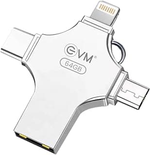 EVM EnStore 4-in-1 OTG 64GB Flash Drive | USB 3.0 | Blazing 100MB/s Read| USB-A Android iOS Lightning Type-C | Smartphones Laptops Tablets | i-FlashDevice HD | 10 Years Warranty (EVM4D/64G)
