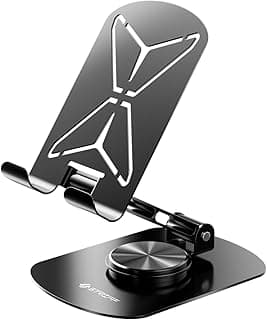 STRIFF MobSpin Mobile Stand for Desk with 360°Rotation & Stable Metalic Round Base,Tabletop Phone Stand with Height & View Angle Adjustment,Portable Phone Holder for Smartphones & Tablets