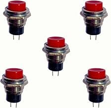 iEI 5 Pcs Red Tactile 2 Pin Electronic Panel Push On And Release Off Button 6A/25A- 3V,5V,12V,24V DC SPST Switch Brass Metal Body.