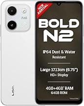 Lava Bold N2 (Siachen White, 4 GB RAM, 64 GB Storage) | 13MP AI Dual Rear Camera | Largest 6.75" HD+ Display | 5000 mAh Battery & 10W Charging | IP64 Water & Dust Proof | Charger & Phone-Case in Box