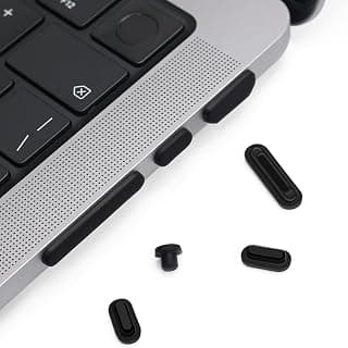 OJOS 7 Pcs Anti Dust Dirt Plug Cups Set for MacBook Air 13 15.3 inch M4 M3 M2 M1 / 2025-2022 MacBook Pro 14" & 16" M5 M4 M3 M2 M1 Pro/Max Accessory Silicone Anti Dirt Protective Cover Black