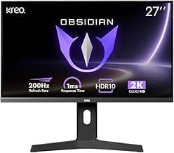 Kreo Obsidian 27I200Q 27" Gaming Monitor, 1440p QHD IPS, 200Hz, 1ms, 130% sRGB, 95% AdobeRGB, FreeSync/G-Sync, HDR10, Adjustable Stand, HDMI & DisplayPort, Eye Comfort, Flicker Free