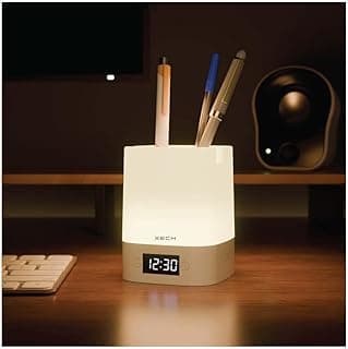Xech Digital Clock with Pen Stand, Ambient Night Light & Mobile Holder | 3-Colour Ambient Light, Touch Control | Rechargeable Night Lamp for Office, Study & Bedside (Nova Digital)