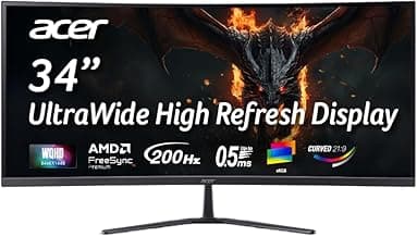 Acer Nitro ED340CUR X0 34 Inch UWQHD Curved Gaming Monitor | 3440x1440 VA Panel | 200Hz (DP) | 1ms VRB | AMD FreeSync Premium | HDR10 | 1500R | 2x HDMI 2.1 + DP 1.4 | Easy Tilt | Speakers | VisionCare