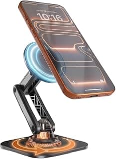 Shahn Magnetic Phone Stand, 360° Rotating Adjustable Mobile Holder with Metal Ring, Foldable Aluminum Desk Mount Compatible with iPhone & All Android Smartphones (Black) (K69)