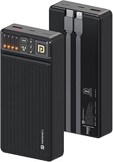 Portronics Luxcell Bind 20k 20000mAh Powerbank with 22.5W Fast Charging, in-Built Type C PD(Input & Output) /8 Pin Cable, LED Indicator, USB-A Mach Output, Compatible with Smartphones,Tablets(Black)