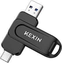 KEXIN Dual 64GB USB 3.0 Pen Drive Flash Drive 100MB/s Swivel USB-A & Type-C Memory Stick for Smartphone Tablet iPhone 15/16 Car Game Console, Black