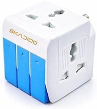 SKADIOO Universal Charger Adapter | 2 Years Warranty, 3-in-1, 5A - 250V | Adapter Charger, Universal Travel Adapter All in One, Multi Plug Adapter, Individual Switch and Fuse Protected (White, Blue)