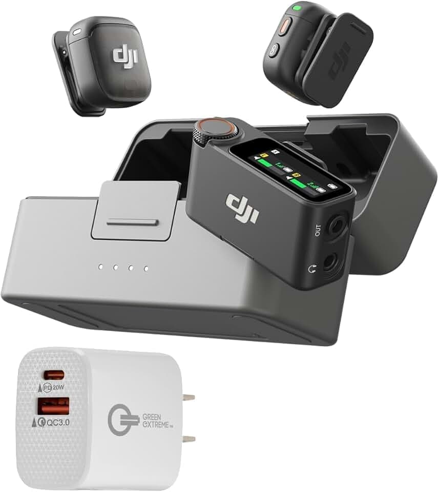 DJI Mic 2 (2 TX + 1 RX + Charging Case) Wireless Lavalier Microphone - Broadcast Pro Bundle with Boom Arm (Ver 4)