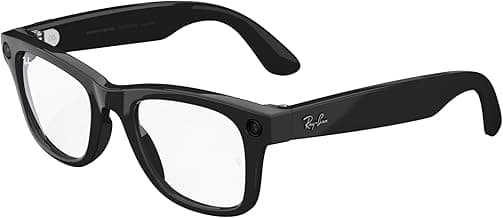 Ray-Ban Meta (Gen 1), Wayfarer, Large Shiny Black | Smart AI Glasses for Men, Women. 12 MP Ultra-Wide Camera, Open-Ear Speakers for Audio, Video Recording and Bluetooth. Clear Lenses. Wearable Tech.