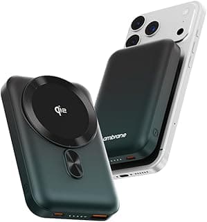 Ambrane [New & Faster] Qi2 & MagSafe Wireless 10000mAh Powerbank, Improved 15W Faster Wireless Charging, 22.5W Wired Output, Qi2 Certified, Fast Charging, 22.5W Output, For iPhone (Snap 2,Black/Green)