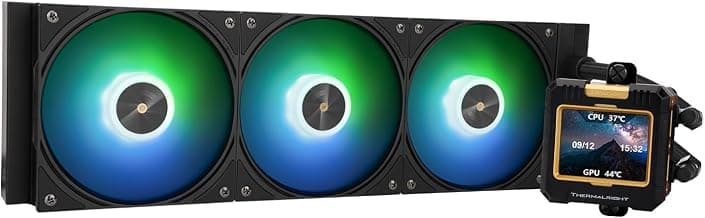Thermalright FW360 Black ARGB V2 CPU Water Cooler with 3 PWM Fans with 2000RPM,IPS LCD Screen with 320x240 Resolution,Liquid CPU Cooler with 2.4in LCD Display,CPU PC Aio Cooler for AM5/Intel LGA1851
