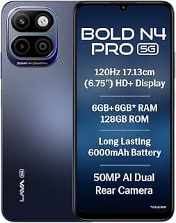 Lava Bold N4 Pro 5G (Monaco Blue, 6GB RAM, 128GB Storage) | 50MP AI Rear Camera | 6000mAh Battery with 18W Fast Charge | 500K+ Antutu | IP64 Rated |Clean Android 16 | Free Service @ Home