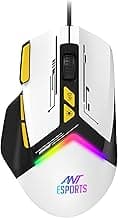 Ant Esports GM333 Smartchoice Wired Gaming Mouse, 12800 DPI Optical Sensor, Ergonomic Design, RGB Lighting, Huano Switches, 1.5M Braided Cable, Inbuilt Software Support, Black/White/Yellow