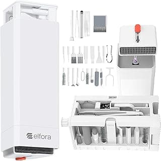 Elfora 32 in 1 Cleaning Tool Kit with Screen Cleaner, Spray Bottle, Tweezer, Brush, SIM Tool & Key Puller| Multi Device Cleaner for PC, Laptop, iPhone, iPad, MacBook, Airpods, Camera & Keyboard(White)
