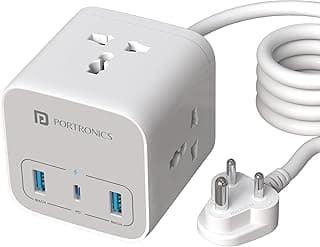 Portronics 20W Volt 20 High Speed Smart Desktop Charger with 3M Copper Cable, Type C PD Port, 2 USB Mach Port, 3 AC Power Socket, Compatible with Laptop,Smartphones,iPhones,Tablet,Power Bank(White)