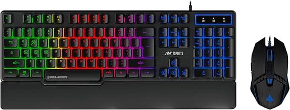Ant Esports KM500W Wired Gaming Keyboard Mouse Combo, Multimedia Keys,LED Backlit RGB, Ergonomic Wrist Rest,3200 DPI 7 Button Programmable Mouse, USB for PC Laptop Mac, World of Warships Edition_Black