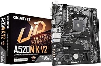 GIGABYTE A520M K V2 (Rev. 1.0) Micro-ATX Motherboard – AMD AM4, DDR4 (5100 MHz OC), PCIe 3.0 x4 M.2, GbE LAN, HDMI + D-Sub, Smart Fan 5