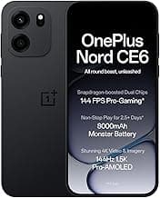 OnePlus Nord CE6 | 8GB+128GB | Pitch Black | Snapdragon 7s Gen 4 | Segment's Fastest Touch Response | 8000mAh Battery | 144Hz 1.5K AMOLED Display | 50MP Main + 32MP Selfie 4K Cameras | IP66,68,69,69K