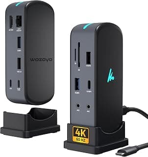 Type C 12 in 1 Wozoyo Docking Station, 4K@60Hz HDMI, Gigabit Ethernet 2XType-C 10Gbps,USB 10 Gbps,PD 100WUSB 2.0, AUX & MIC,SD/TF,Universally Compatible Thunderbolt 4 macOS,Windows,Android & iOS
