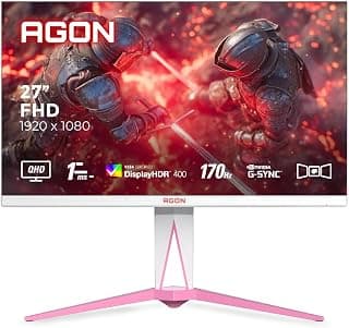 AOC AG275QXR 27" QHD White and Pink Gaming Monitor with Fast IPS, 170Hz Refresh Rate, 1ms, G-Sync Compatible, HDR400, Light FX Rear Illumination, Low Input Lag, Frame Less 3-Side Design, HDMI & DP