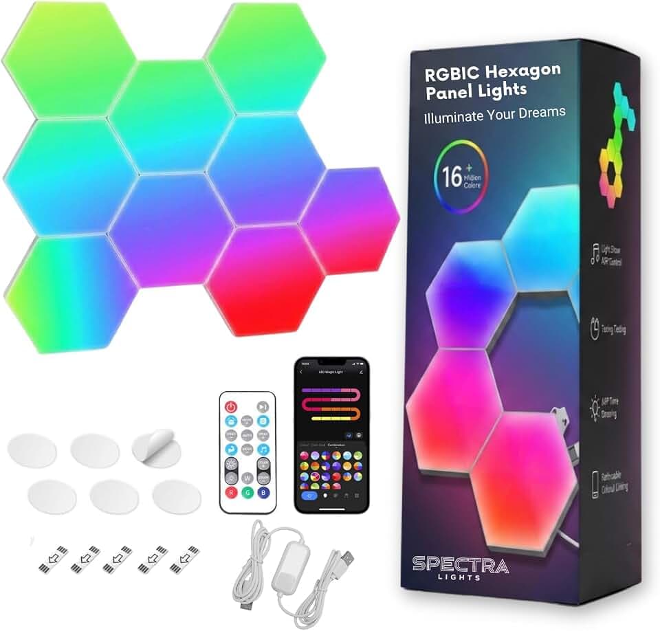 Nanoleaf 9-Panel Smarter Kit Shapes Hexagons Smarter Kit Modular RGB LED Wall Light Panels - Connect+ Modular Geometry (Rev 3)