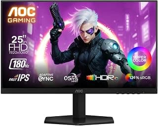AOC 25G42E 24.5″ Full HD Fast IPS Gaming Monitor – Black/Red |1920×1080| 180Hz Refresh| 1ms Response | Adaptive-Sync (G-SYNC Compatible)| HDR10| Low Blue Light & Frameless Design