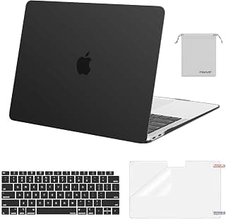 MOSISO Compatible with MacBook Air 13 inch Case 2021-2018 Release A2337 M1 A2179 A1932, Plastic Hard Shell&Keyboard Cover&Screen Film&Storage Bag for MacBook Air 13.3 inch Case, Black