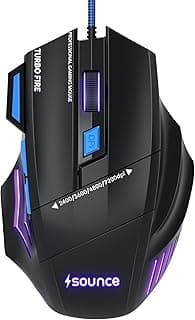 Sounce Apex Wired Gaming Mouse with 7200 DPI Precision Optical Sensor, 7 Programmable Buttons, RGB LED Modes, Braided Cable and Ergonomic Comfortable Design for PC Laptop Desktop Gamer Use (Black)