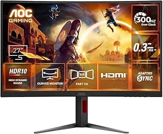 AOC C27G4Z 27" FHD Curved Monitor, 280Hz~300Hz Refresh Rate, 0.3ms MPRT, Fast VA Panel, 1500R, AMD Free Sync Premium, HDR10, Height Adjustable, Sniper Gaming Mode, Flicker-Free, HDMI 2.0