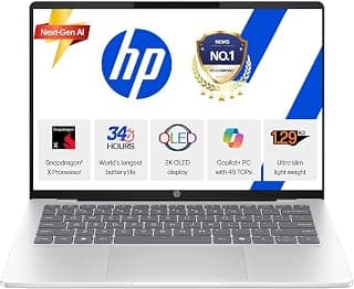 HP OmniBook 5 OLED (Previously Pavilion), Snapdragon X Processor 45 Tops (16GB LPDDR5x, 1 TB SSD), 2K 14''/35.6cm, Win11, Office24, Silver, 1.29kg, he0015QU, Multi-Day Battery, AI Laptop