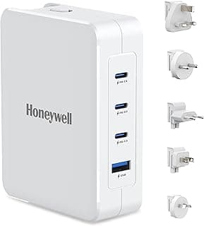 Honeywell Zest Charger GaN 100W,Ultra-Fast Wall Charger with PPS Support,3xType C PD 3.0 Ports & 1xUSB A Port,BIS Certified,Equipped with Switchable Plugs,Compatible with iPhone,Galaxy,Laptops