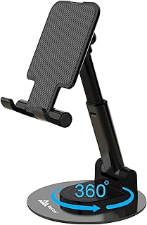 WeCool T1 Mobile Stand for Desk with 360°Rotation & Stable Metalic Round Base,Tabletop Phone Stand with Height & View Angle Adjustment,Portable Phone Holder for Smartphones,Tablets,Kindles & for iPad
