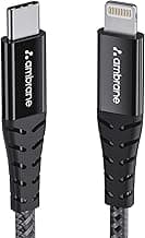 Ambrane Type-C to Lightning USB Cable, 22.5W Fast Charging, 480Mbps Data Sync Cable Compatible with iPhone, iPad, Macbook, iMac, AirPods, 1.25m (ABTL-125 Black)