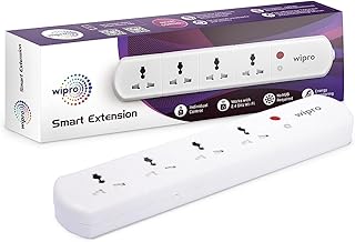 Wipro Smart Wi-Fi Extension Board with 4 Universal Socket| Voice control with Alexa and Google Asst | Master Switch| Energy Monitoring Feature for Connected Device | Schedule ON/OFF (Pack of 1, White)
