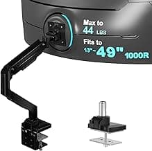 WALIUltrawide Monitor Arm for 13 to 49 Inch Heavy Duty Curved Screens, Holds 33 Lbs, Adjustable Gas Spring Single Monitor Desk Mount with C-Clamp, Grommet Base, 75x75/100x100 VESA, (GSM001XL), Black