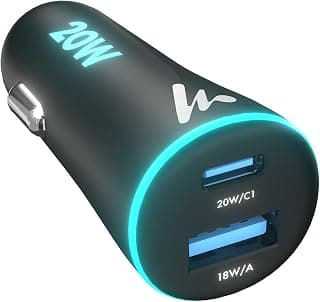 PD 20W Wozoyo Car Charger with Type-C & USB A, Power Delivery, PPS & QC 3.0, Dual Port Fast Charging (20W + 18W), 12V–24V Compatible, Multi-Layer Protection, 2-Years Manufacturer Warranty