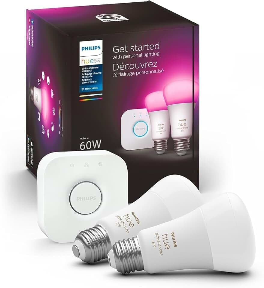 Philips Hue Play Light Bar 2-Pack Hue White & Color Ambiance Smart LED Starter Kit with Hue Bridge - 16 Million Colors Instant Sync (Rev 5)