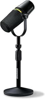 Shure MV7+ Podcast Microphone with Stand. Enhanced Audio, LED Touch Panel, USB-C & XLR Outputs, Auto Level Mode, Digital Pop Filter, Reverb Effects, Podcasting, Streaming, Recording - Black