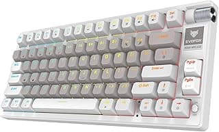 EvoFox Ronin Mechanical Keyboards Wireless (BT+2.4GHz+Wired) 75% Layout, 9 Layer Gasket Structure, 2 Layer Sound Dampening Red Switches, Per-Key RGB, 1000Hz, 4000mah Battery Windows Software - White