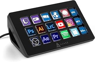 A.JAZZ AKP153 Stream Studio Controller Stream Deck-Type-c Wired with 15 Macro LCD Key&1 Side Screen Display Detachable Stand for Multi Action Triggered in WIN MAC Twitter TikTok YouTube OBS App(Black)