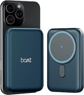 boAt EnergyShroom PB331 (Magsafe) 10000mAh Magnetic Wireless Powerbank, 15W Wireless & 22.5W Wired Charging for (iPhone 16, 15, 14, 13 & 12, Android & Other Qi Enabled Devices)(Deep Blue)