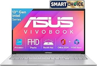 ASUS Vivobook 15, Smartchoice,Intel Core i3 13th Gen 1315U, 12GB RAM, 512GB SSD, FHD 15.6", Windows 11, Office 2024, Cool Silver, 1.7Kg, X1504VA-BQ331WS, Intel UHD iGPU, Thin & Light, 42Whrs Laptop